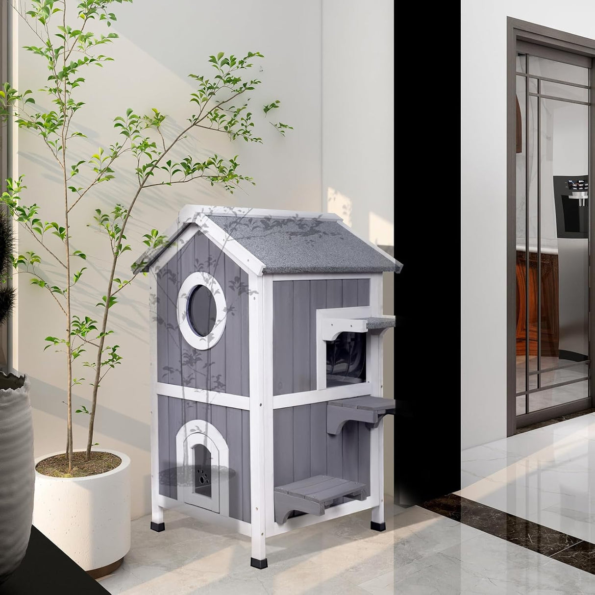 Casa para Gatos GEGURI, Refugio de Madera Dos Pisos, Modelo 2023