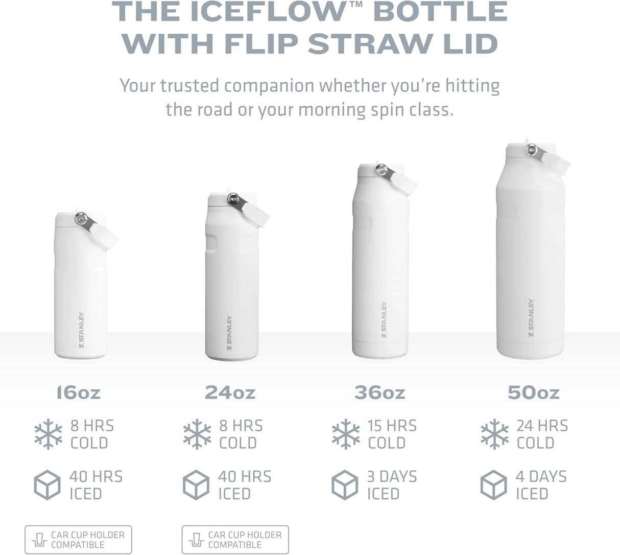 Botella de agua 16 OZ con popote, acero inoxidable, aislada