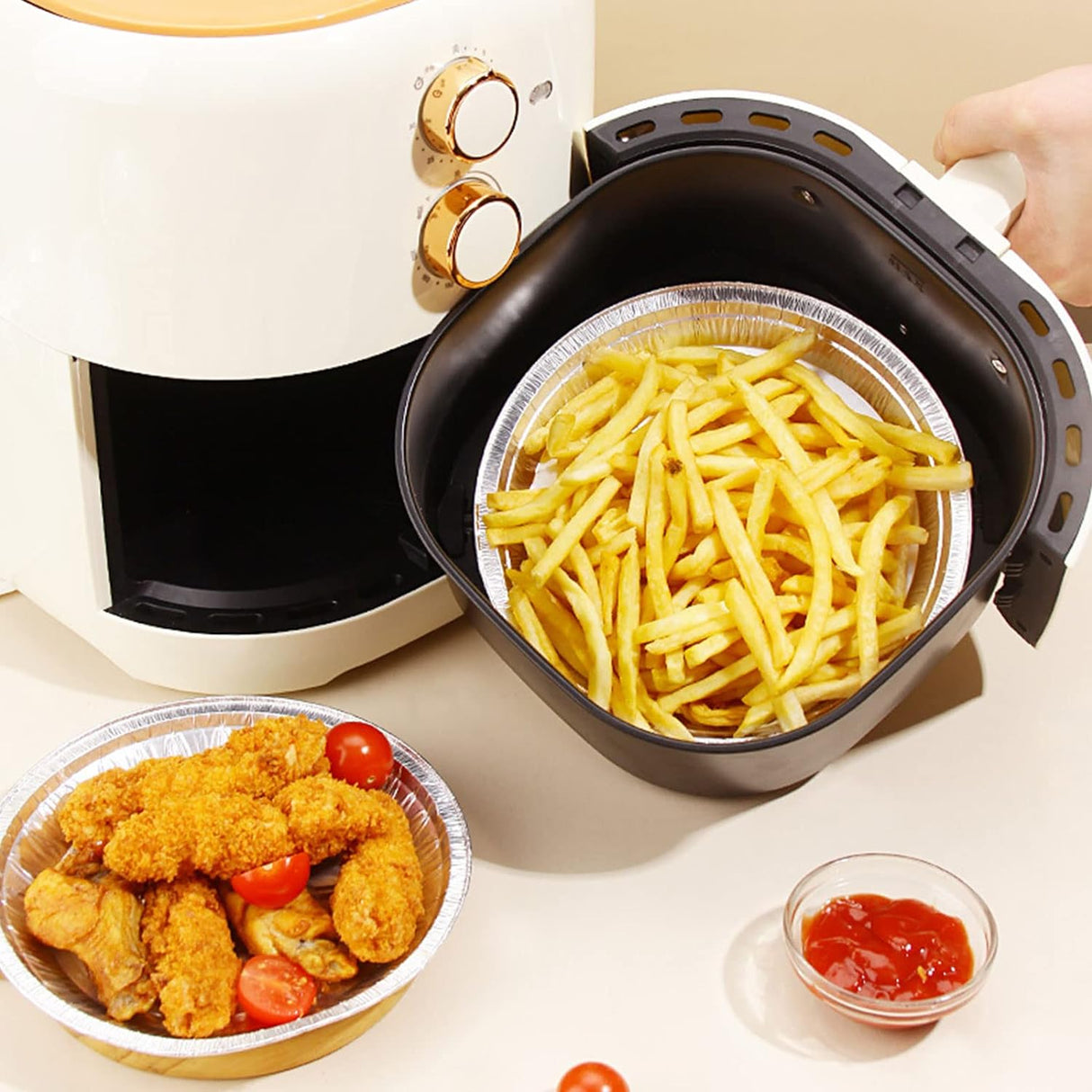 Sartenes redondos de papel de aluminio de 8 pulgadas para freidora de aire