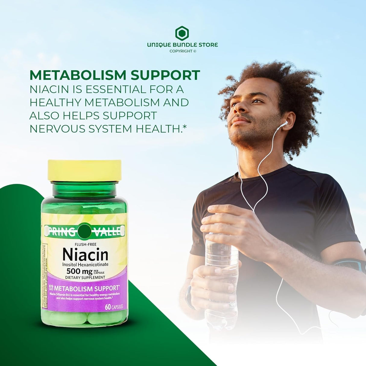 Suplemento de Niacina 500mg Sin flush, 60 cápsulas + organizador