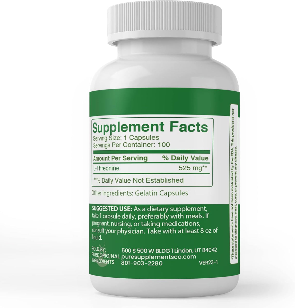 Suplemento PURE ORIGINAL INGREDIENTS de L-treonina 100 cáp