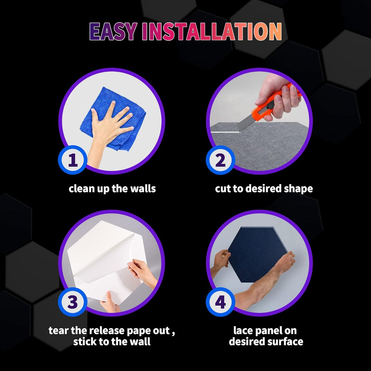 Paneles Acústicos Hexagonales, Mollywell, Alta Densidad, 14x12x0.4