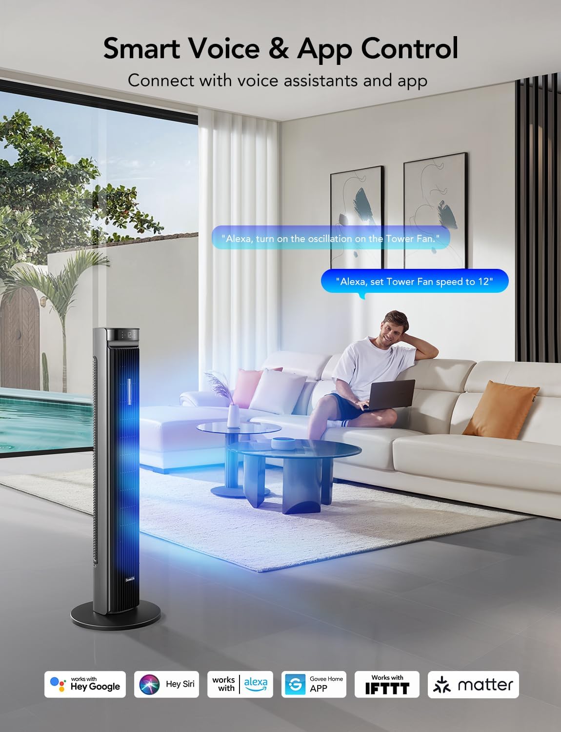 Ventilador Torre GoveeLife 42'', Control APP, 12 Velocidades