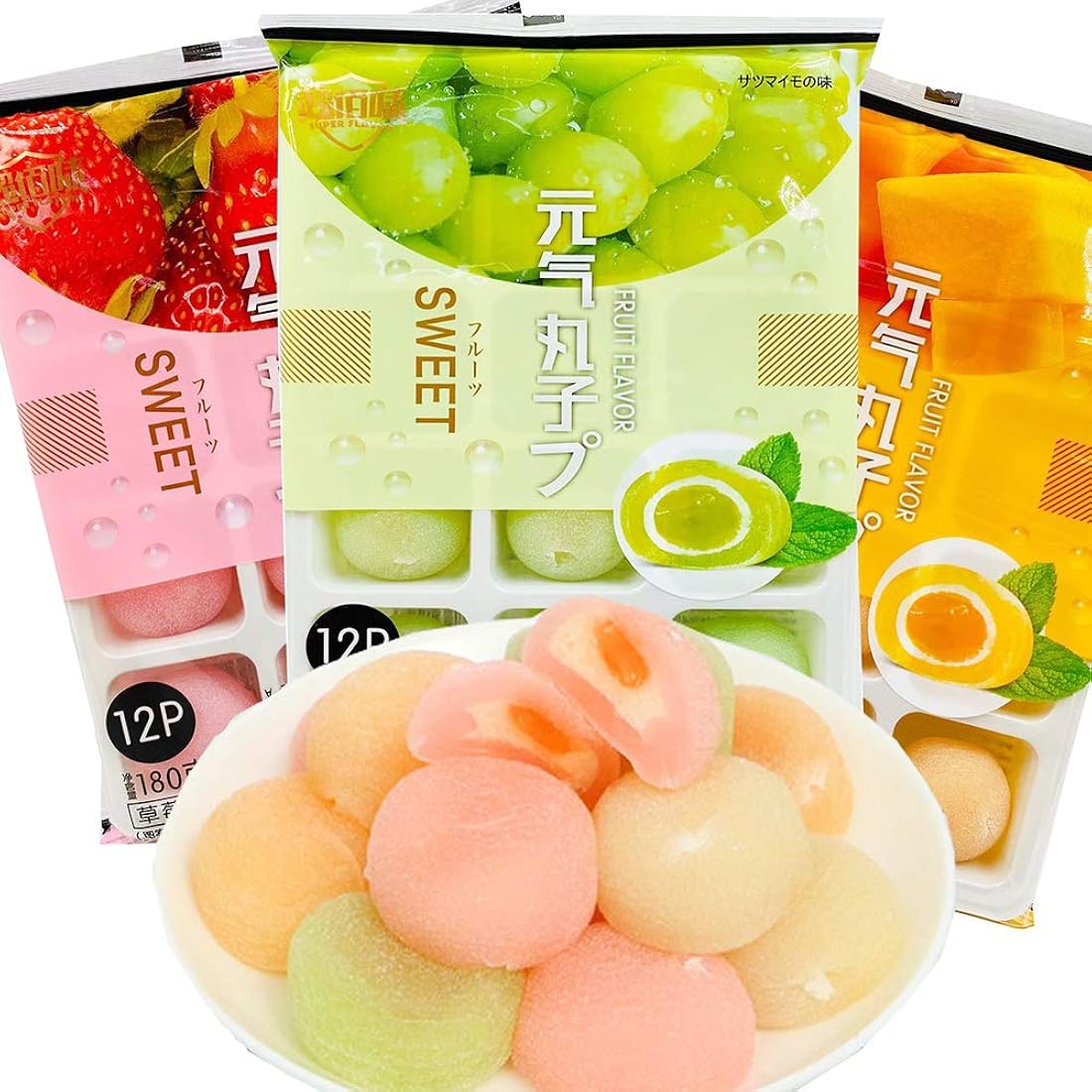 Mochi de sabor a fruta japonesa, mango de fresa y daifuku