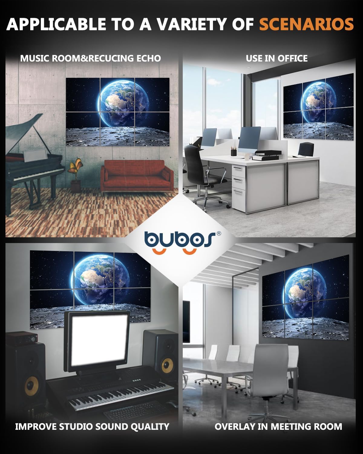 Paneles Acústicos BUBOS 72x48, Absorbentes, 6 Pack