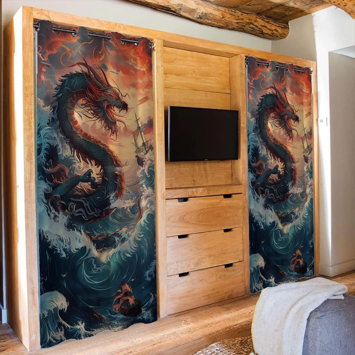 Cortina Divisoria de Habitación con Dragón Japonés Anime, 34x80