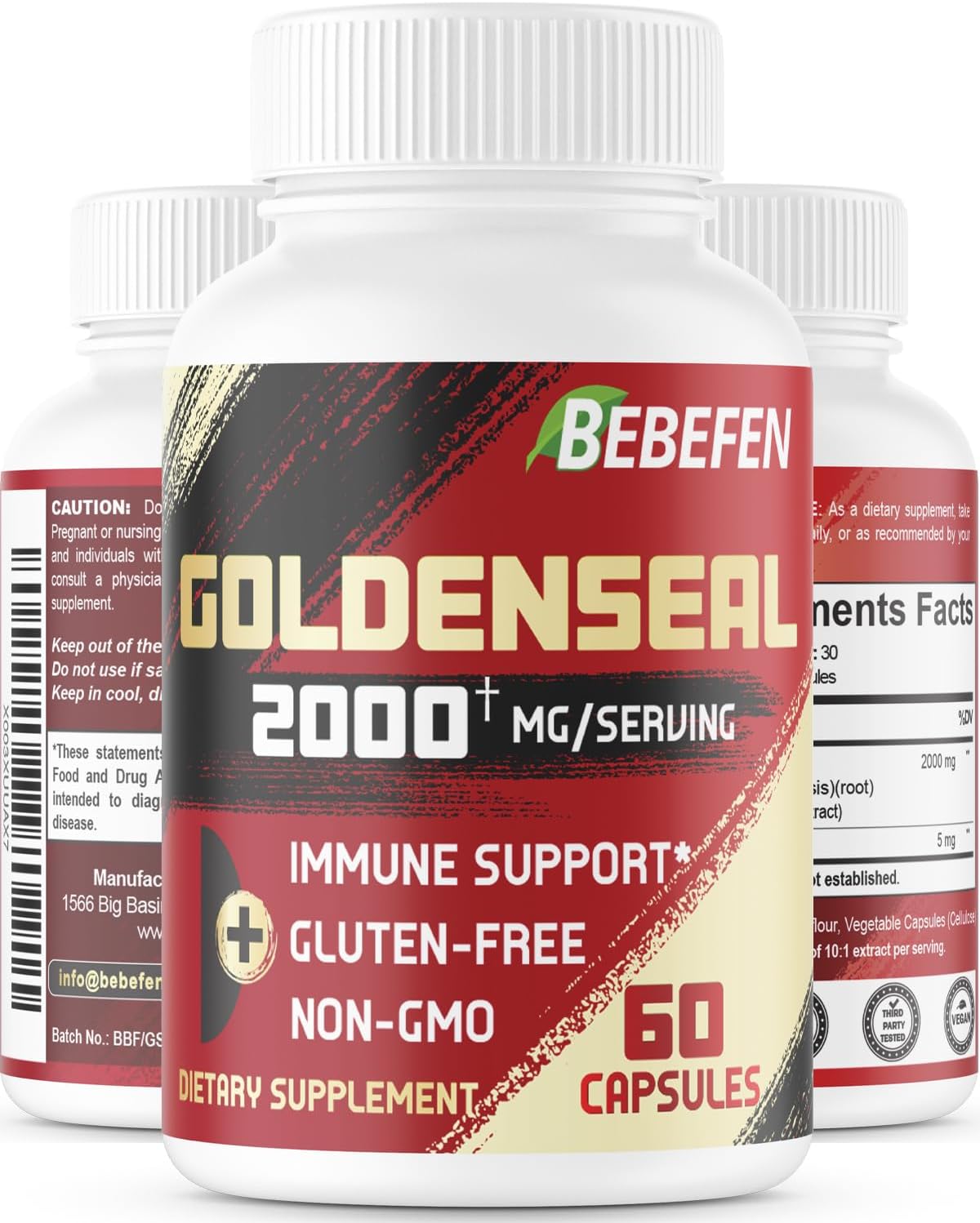 Suplemento de raíz Goldenseal de 2000 mg de hierbas vegano