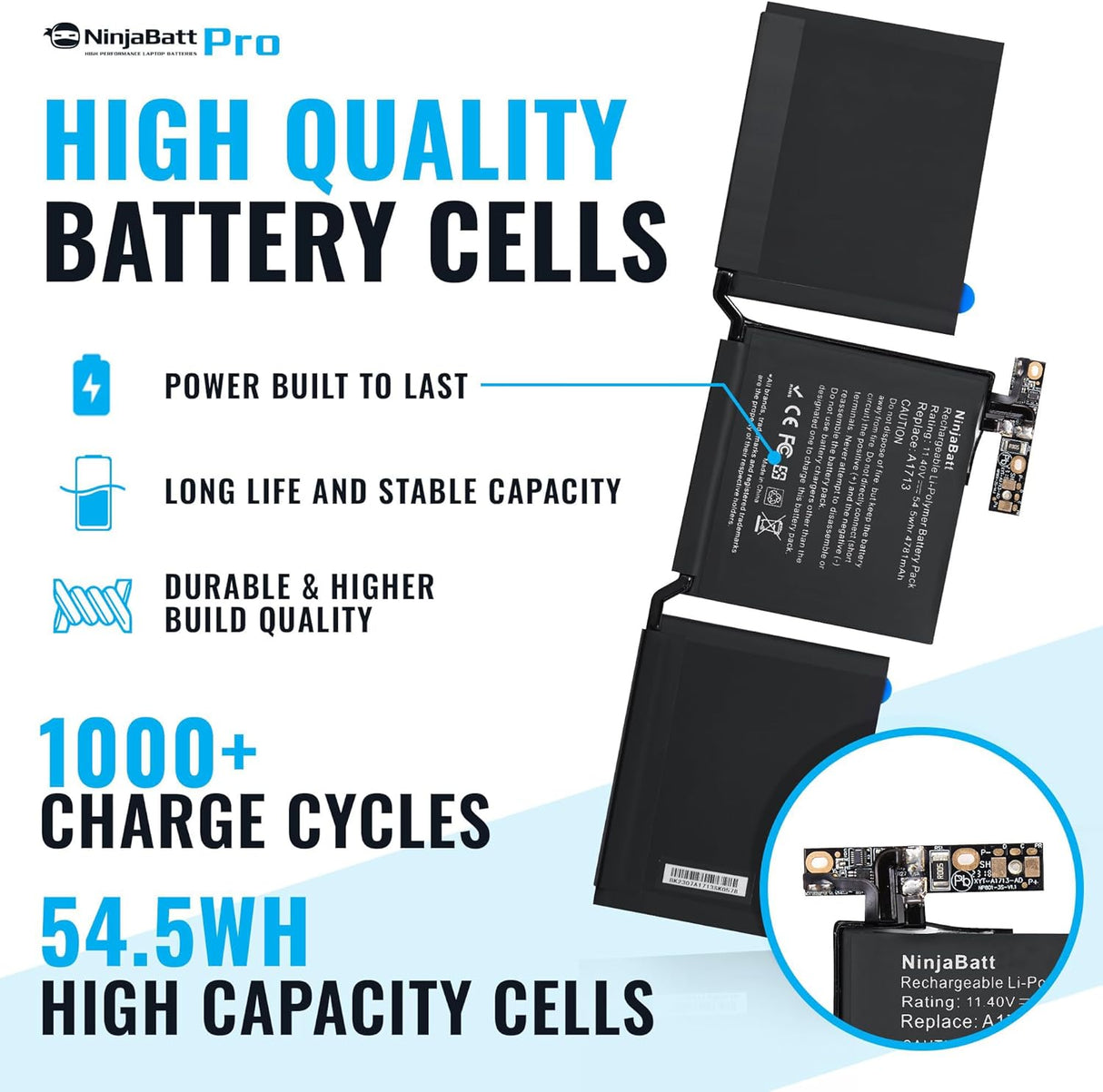 Batería de repuesto A1713 para MacBook Pro A1713 NinjaBatt