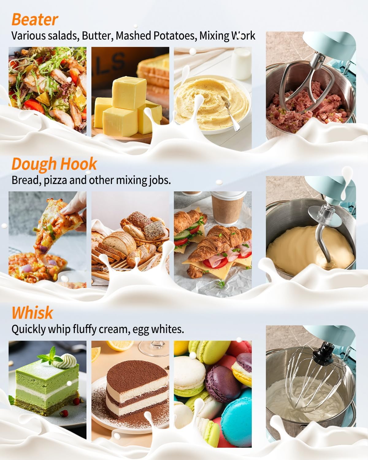 Batidora de pie MIGECON, 10 velocidades, 5.26 QT, accesorios