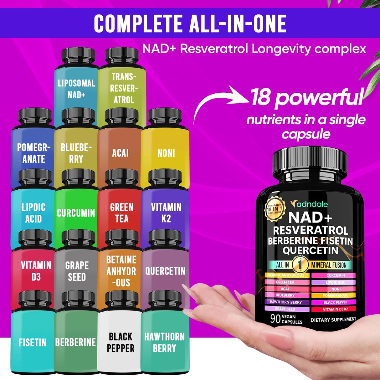 Suplemento NAD 300mg y Resveratrol 1000mg, Fórmula Orgánica