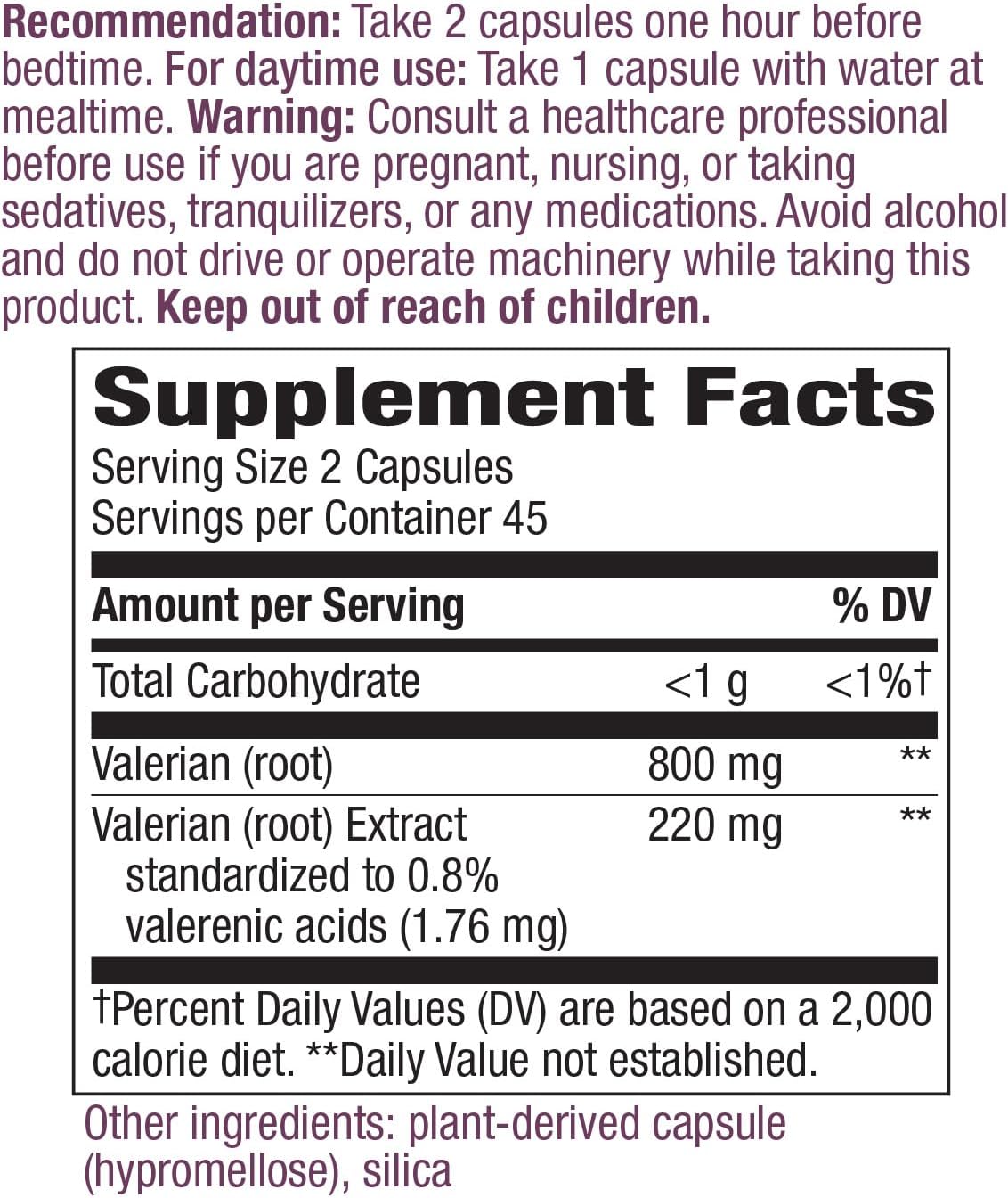 Suplemento Nature's Way Valeriana sin OMG sin gluten 220 mg