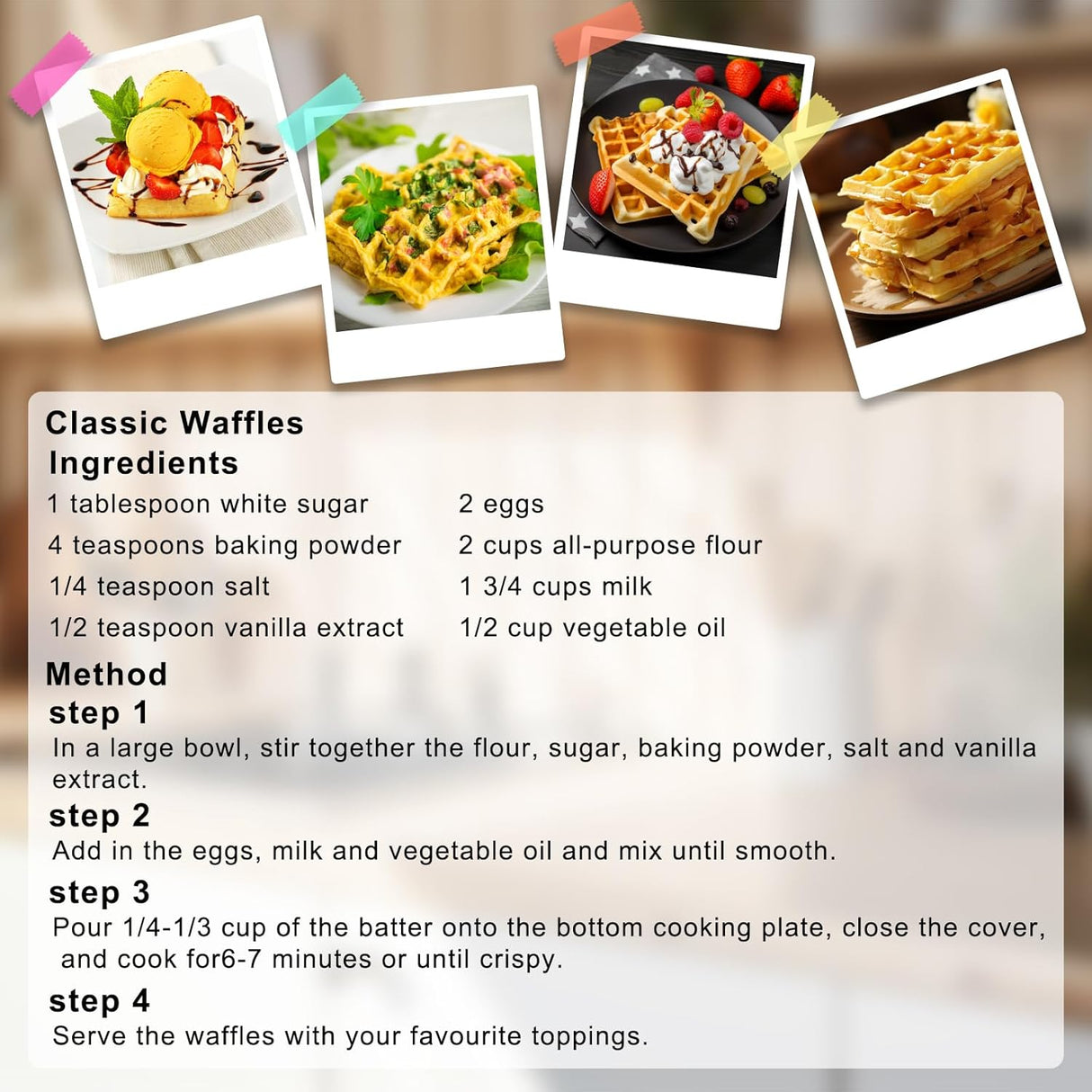 Máquina de Waffles 2 Rebanadas, Antidesbordamiento, 1200W