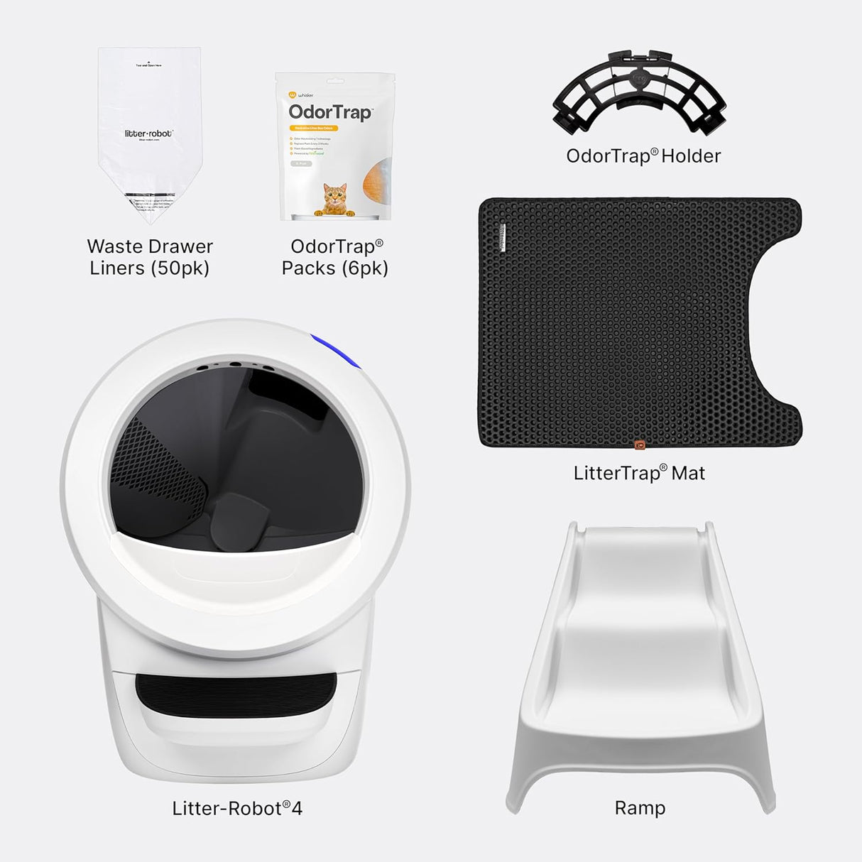Litter-Robot 4 Bundle de Whisker: 6 Refills, 50 Fundas, Ramp
