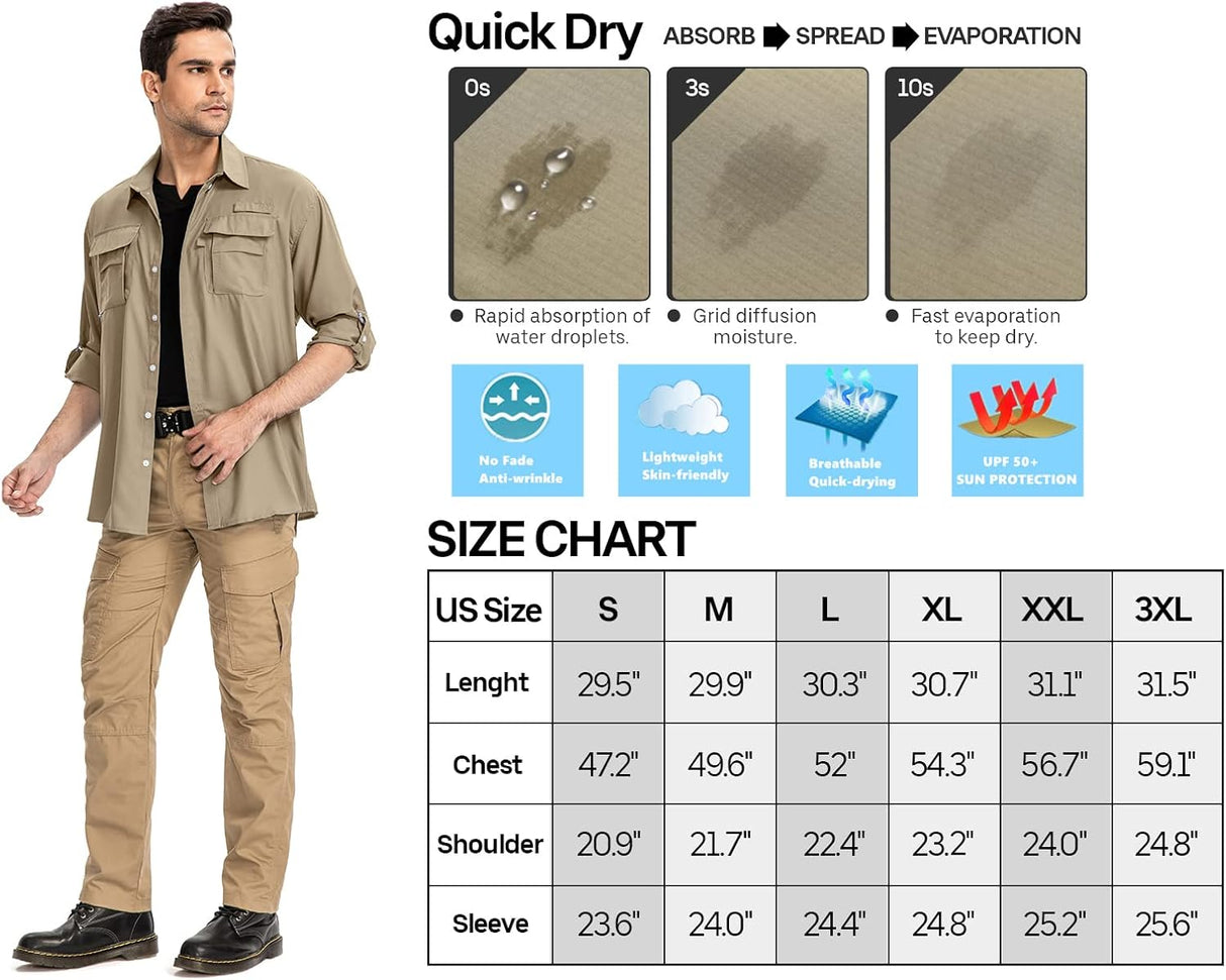 Anteef Camisas de safari con protección UV para senderismo
