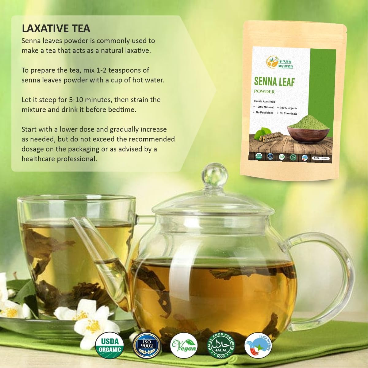 Polvo de hoja de sena orgánico | Alivia el estómago