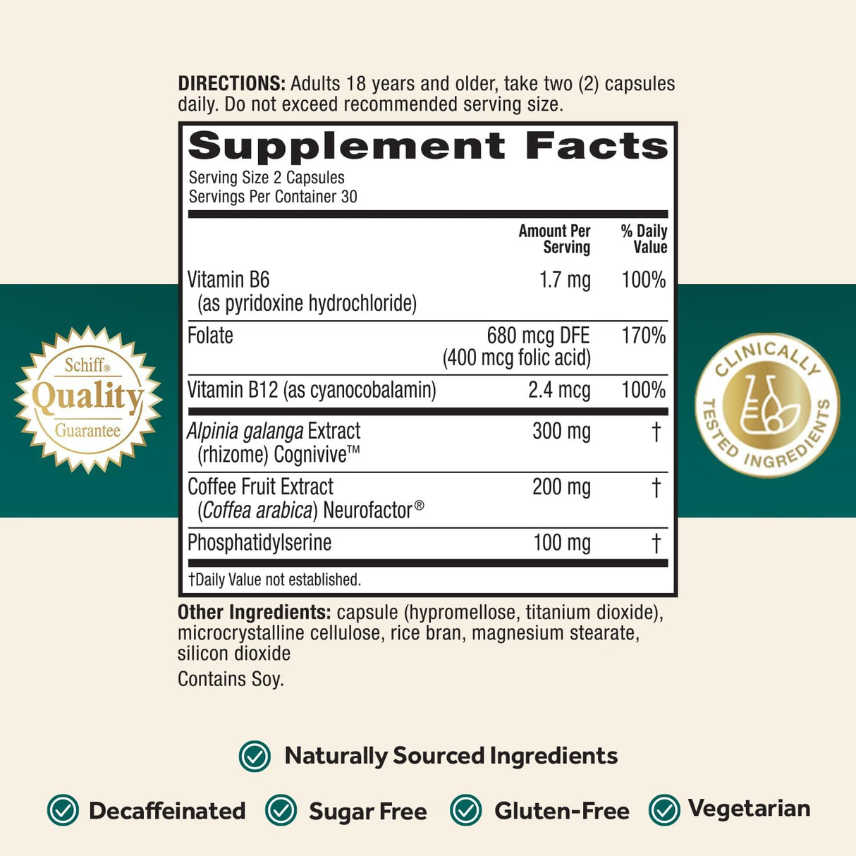 NEURIVA Ultra Decaffeinated Nootropic Brain Supplement, 60 Capsules