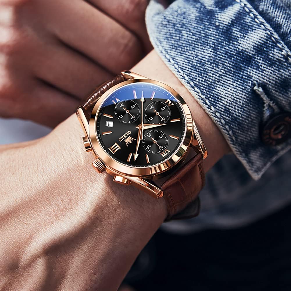 Reloj de hombres cronógrafo cuero oro WD-S-G2872PZ-MH OLEVS