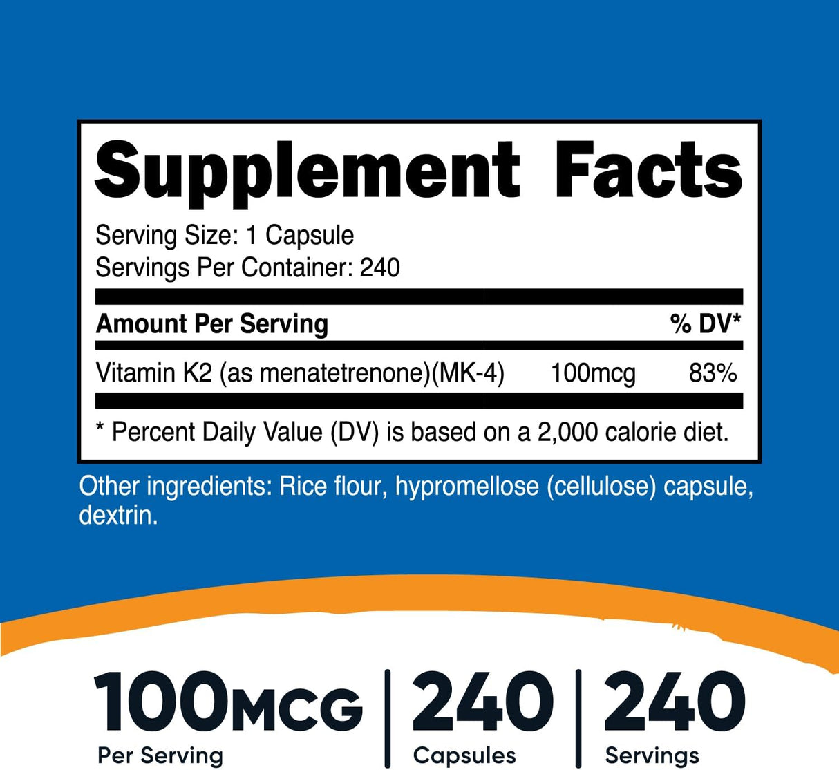 Nutricost Vitamina K2 (MK4) 240 Cápsulas, Sin Gluten, No GMO