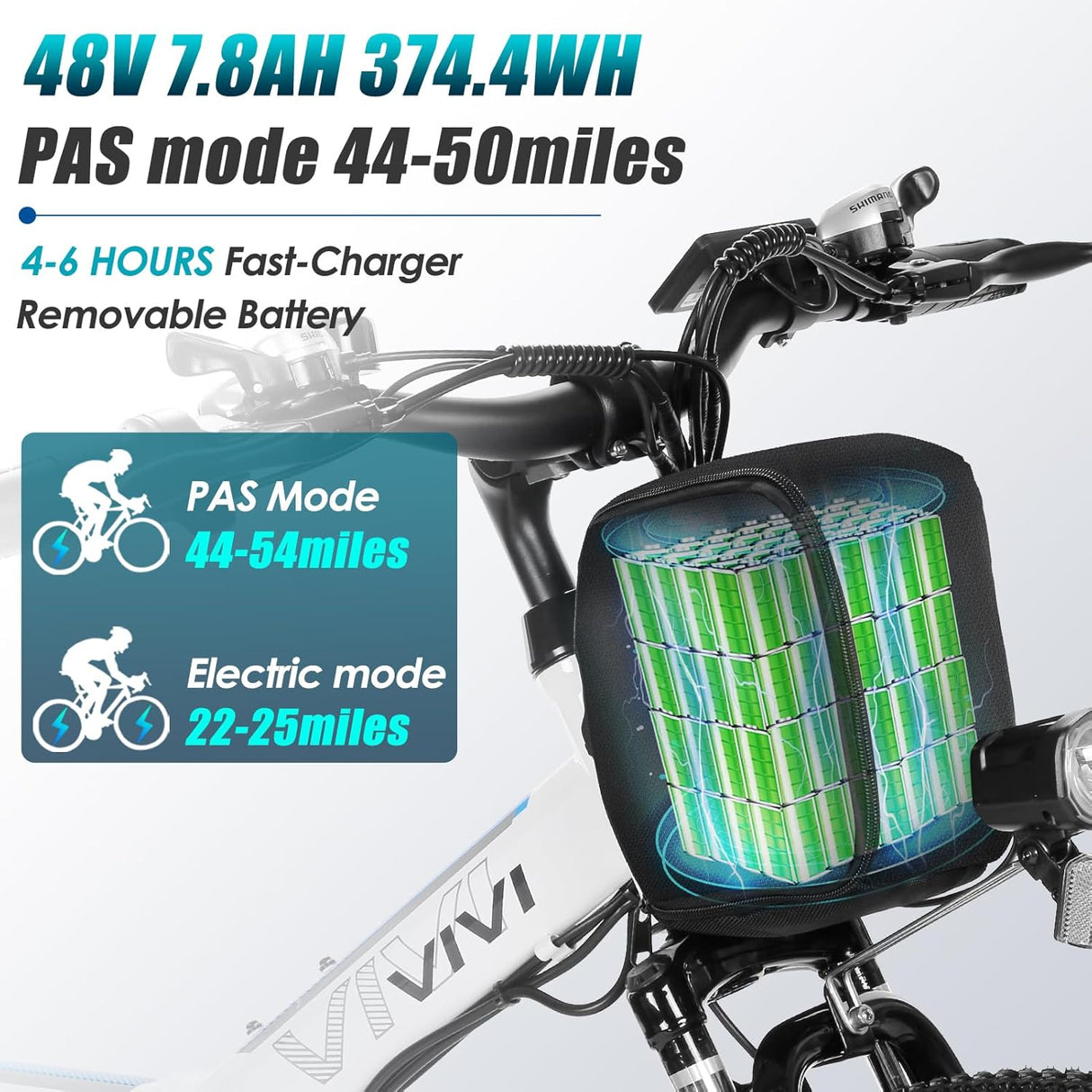Bicicleta Eléctrica Vivi M026TGB 850W 21 Velocidades 26
