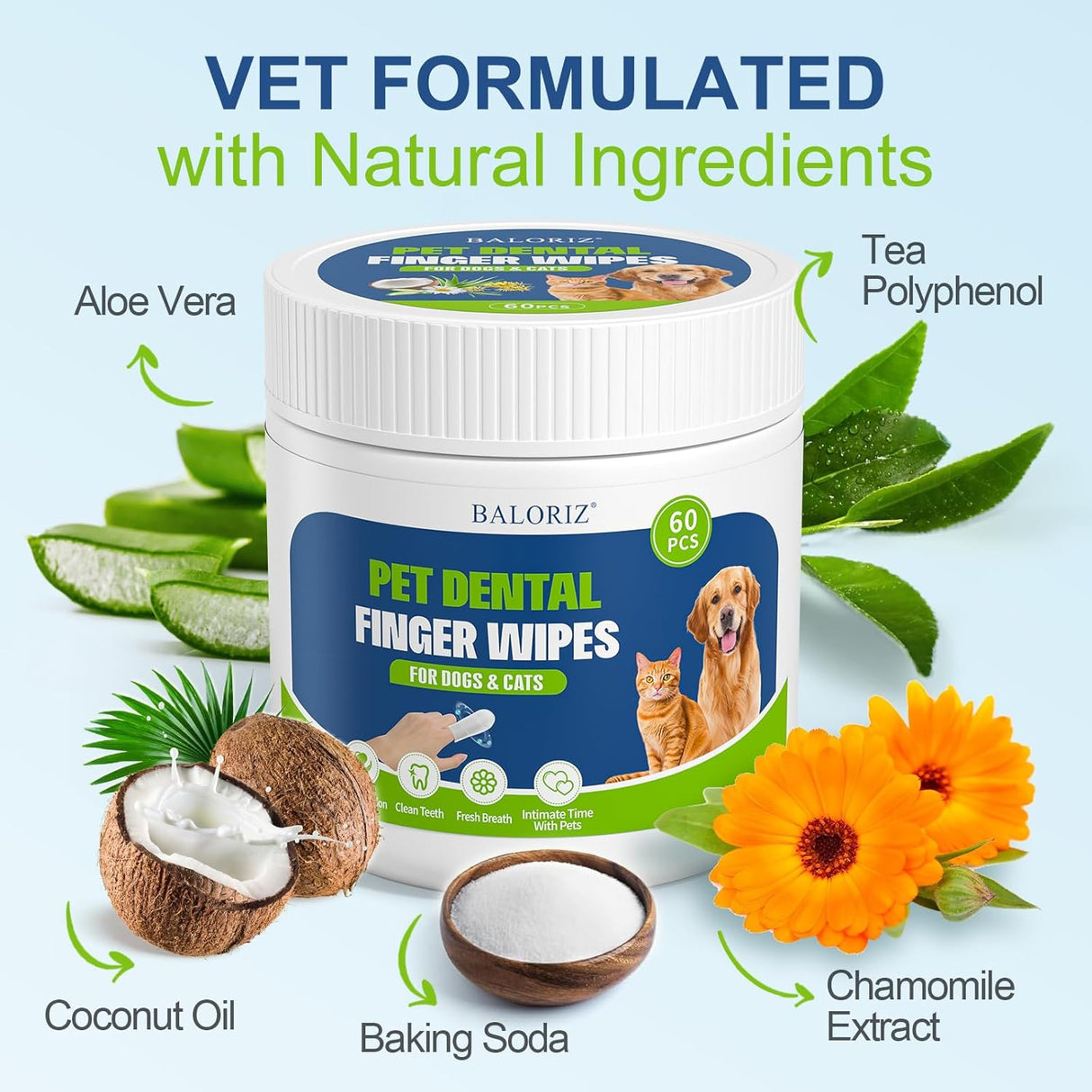 Toallitas Dentales para Perros y Gatos, Cuidado Oral 60 Cts