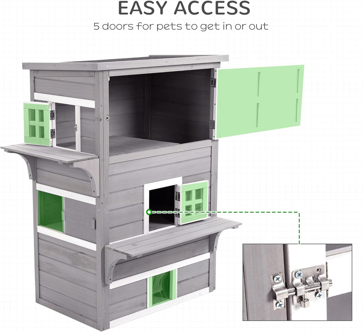 Casa de Gato de 3 Pisos PawHut, Refugio Exterior, Plataforma