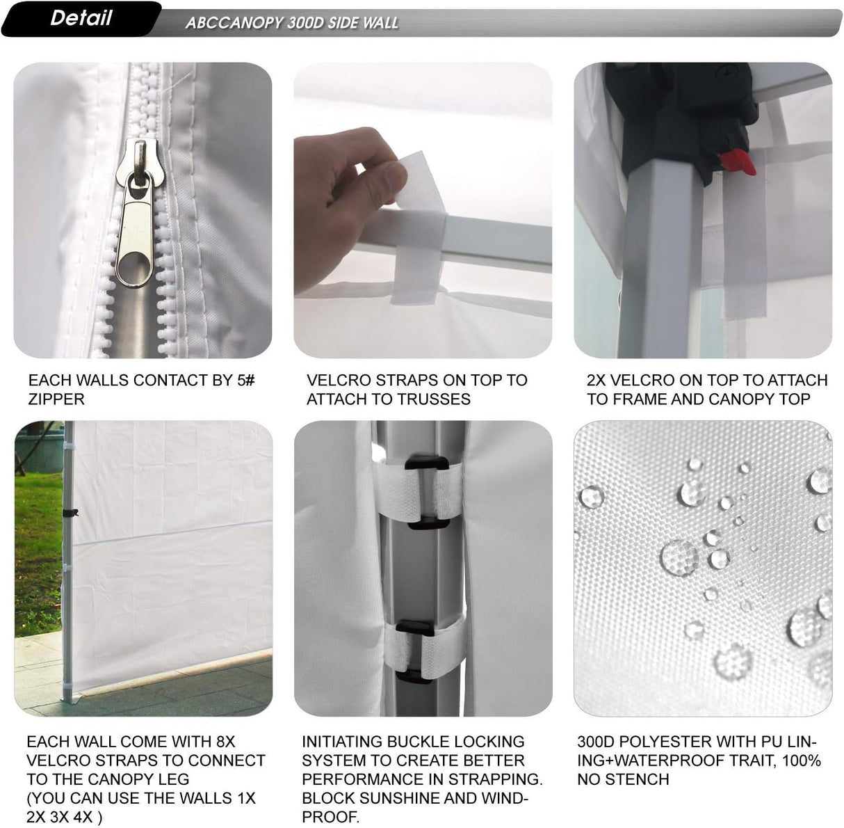 Toldo desplegable con pared lateral y cintas para sujetar