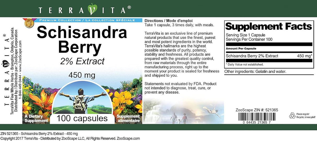 Suplemento Schisandra Berry 2% - 450 mg 100 Cáp Paquete de 3