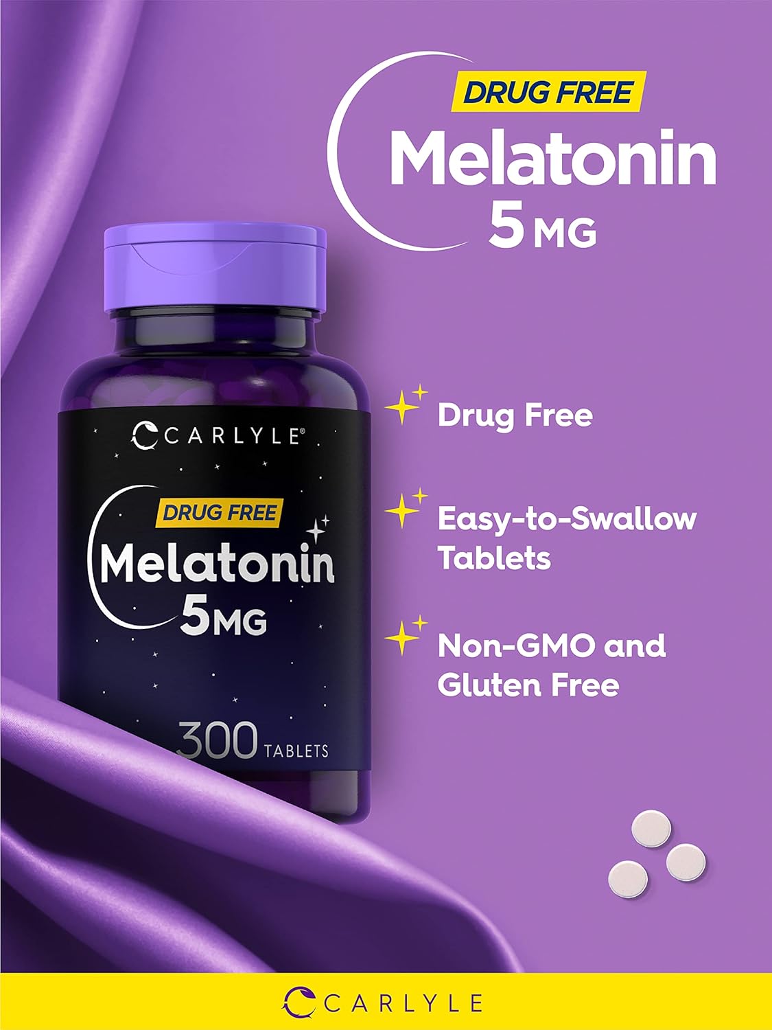 Melatonina 5mg Carlyle | 300 Tabletas | Vegana, Sin GMO