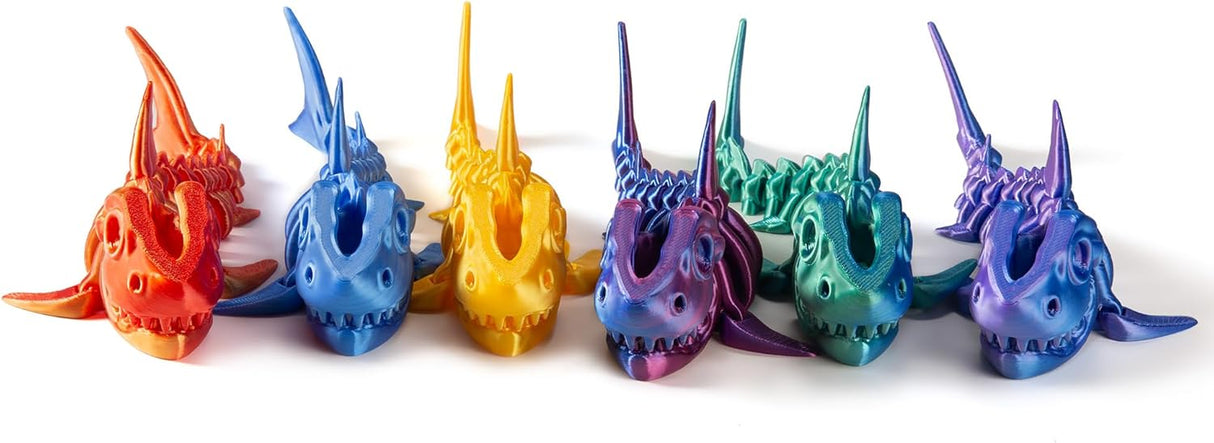 Juguete tiburón articulado 3D, diseño premium, modelo arcoíris