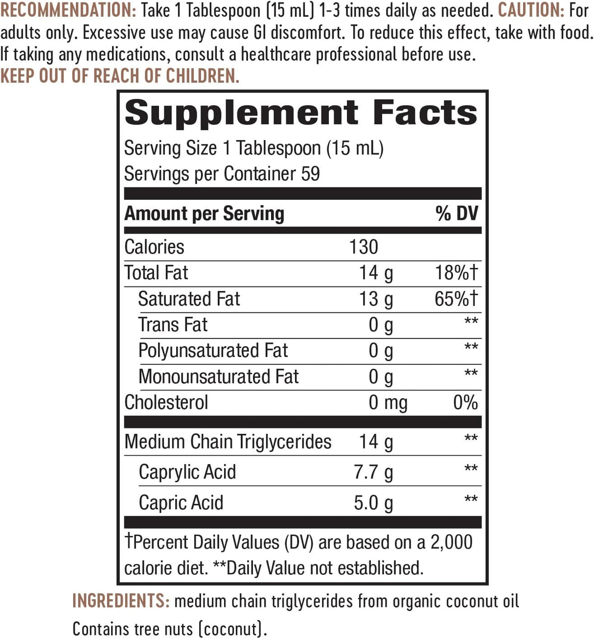 Suplemento Aceite MCT de origen puro de coco 0.49 oz