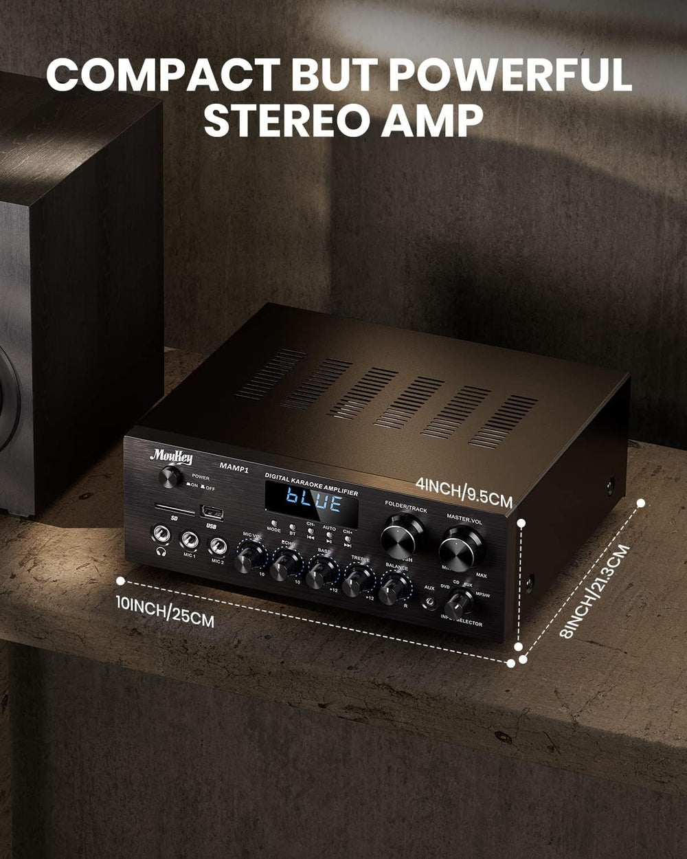 Amplificador Estéreo Bluetooth 5.0 400W con USB y MIC - MAMP1