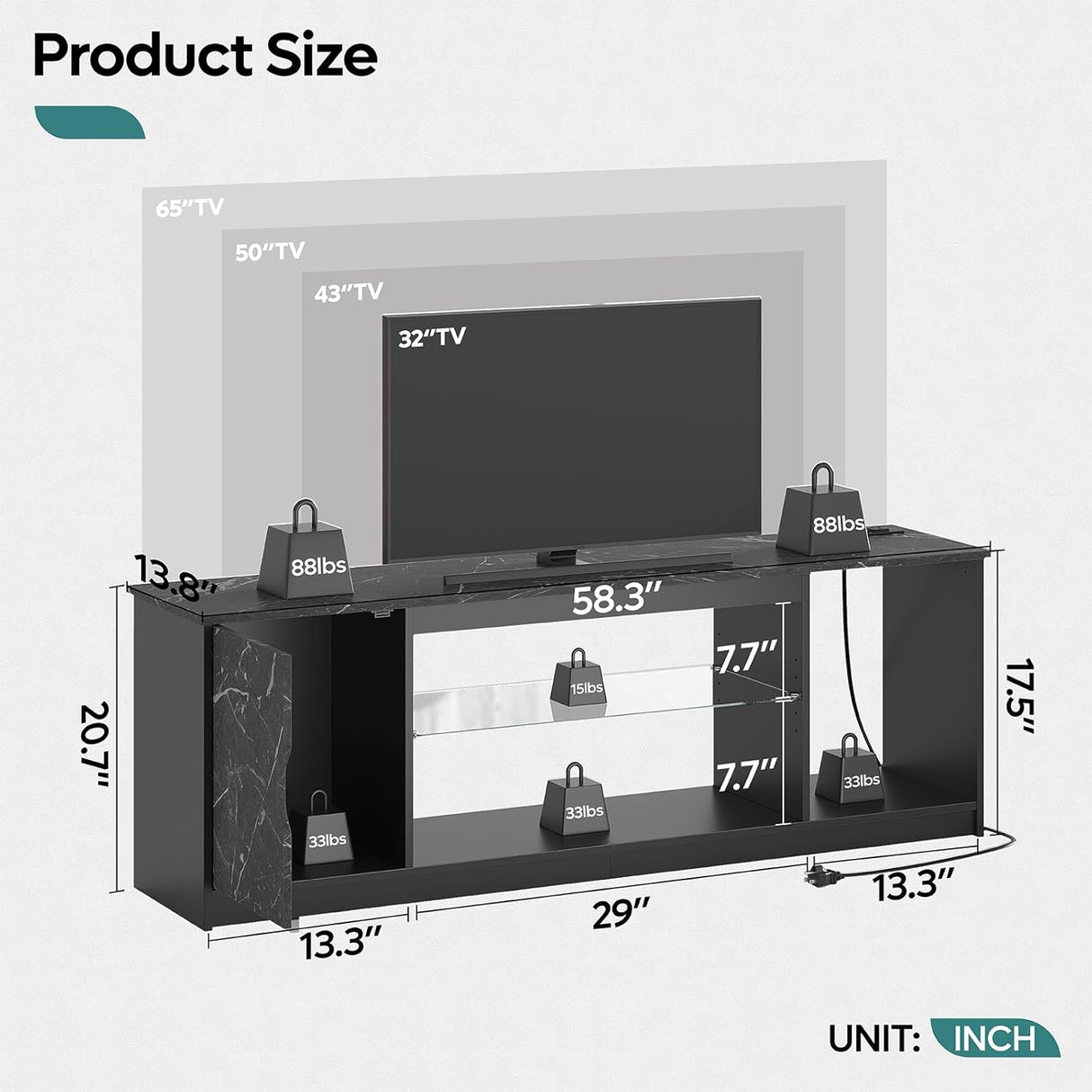 Bestier Soporte TV LED con enchufes, estante ajustable 58