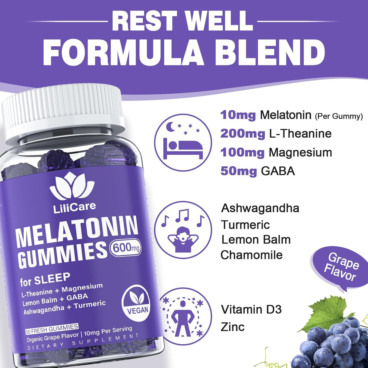 Suplemento Gomitas de magnesio para adultos con L-teanina