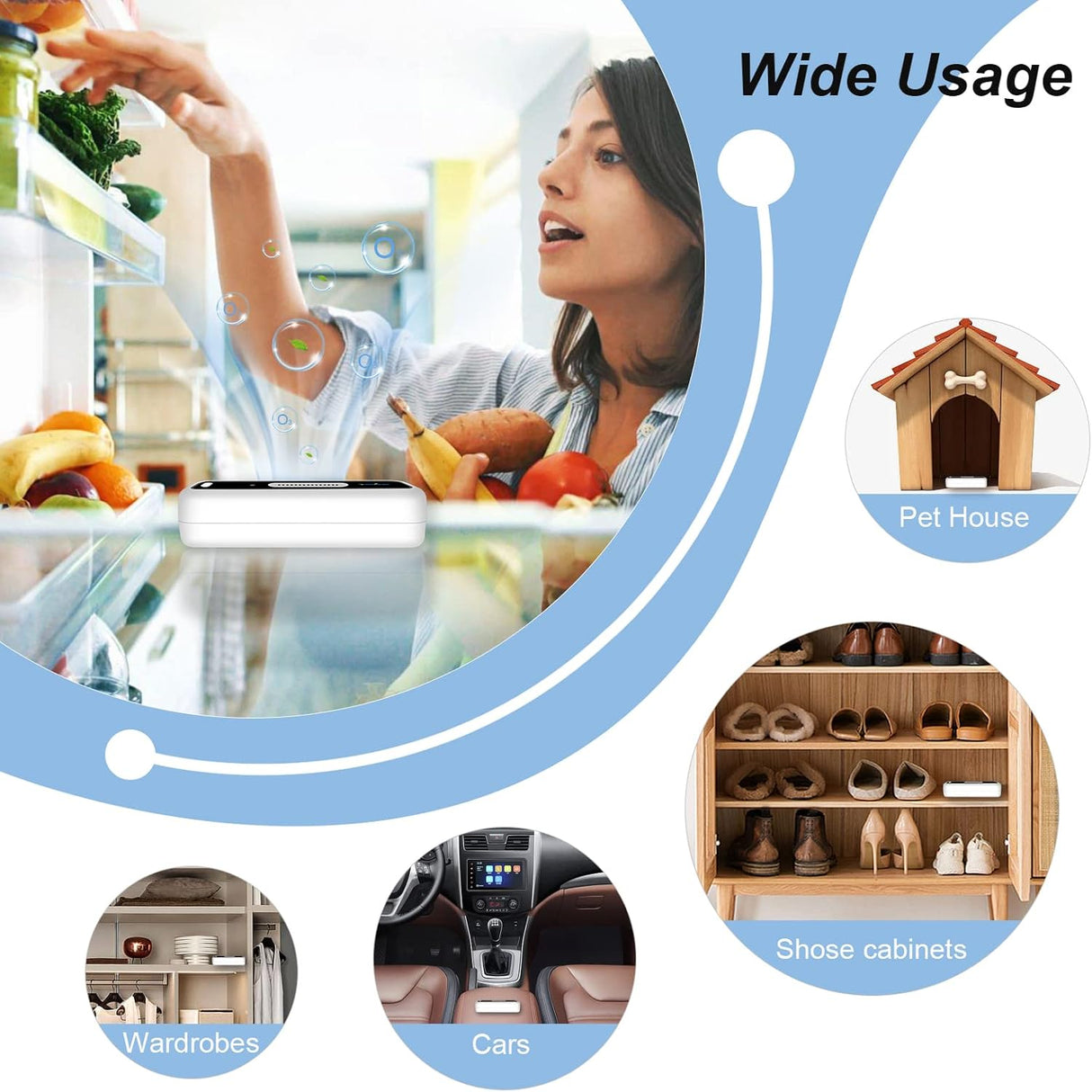 Desodorizador Mini USB, recargable, LED, más eficaz que bicarbonato