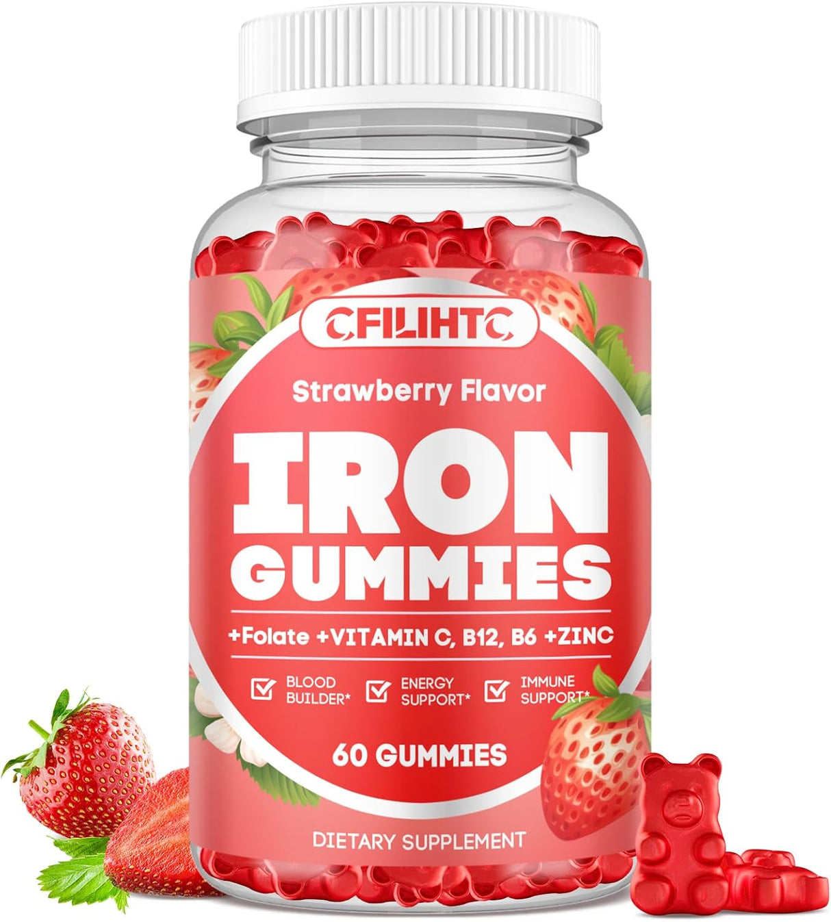 Gummies de Hierro para Mujeres y Hombres - Suplemento Vegano 60ct