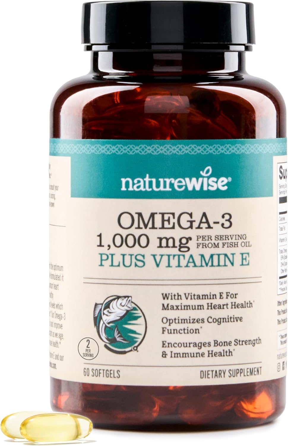 Suplemento Omega 3 NatureWise 1000mg, 60 Cápsulas, EPA/DHA