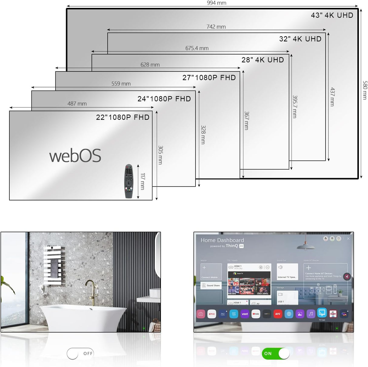 Espejo TV Smart Soulaca 23.8 Bluetooth Alexa Modelo 2024