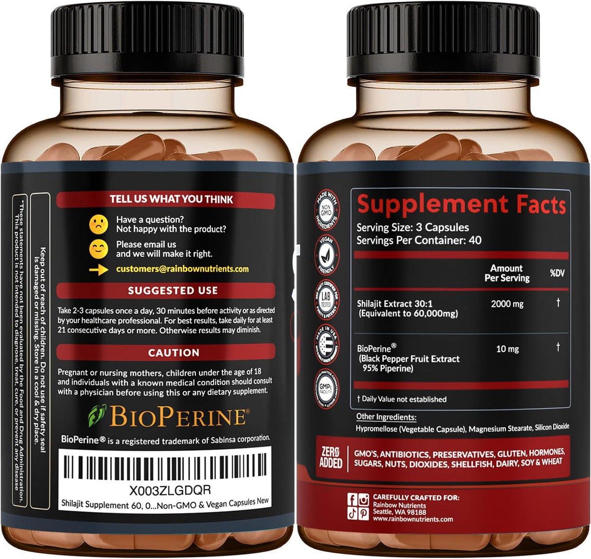 Suplemento puro de cápsulas de Shilajit del Himalaya