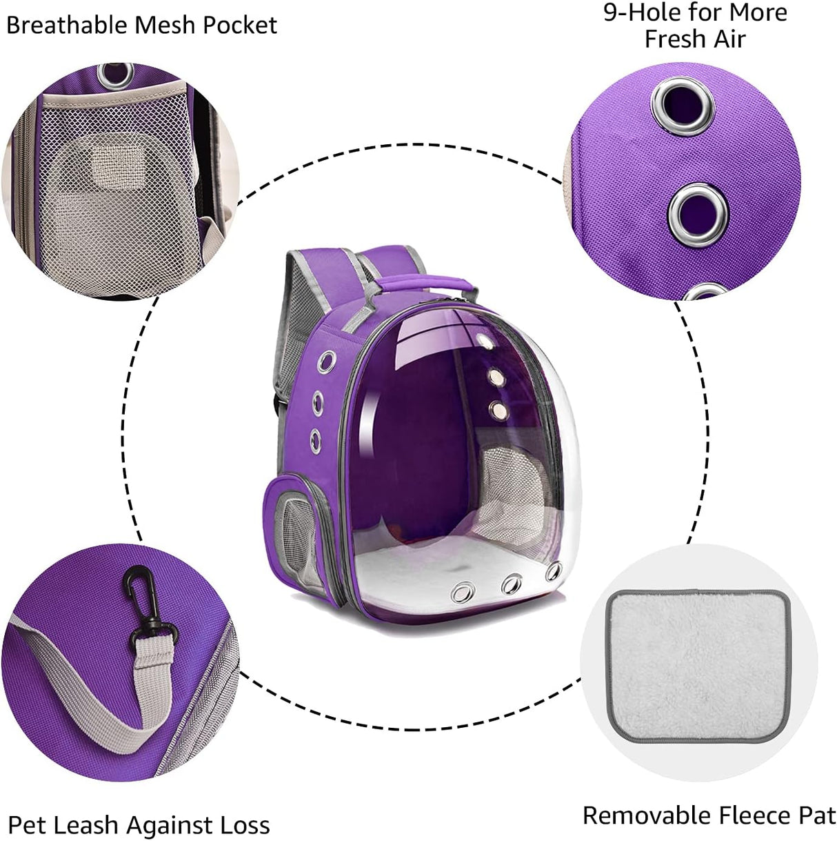 Mochila con capsula espacial para transportar gatos lila