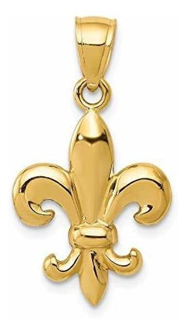 14k Oro Amarillo Flor De Lis Colgante Collar Encanto Joyería