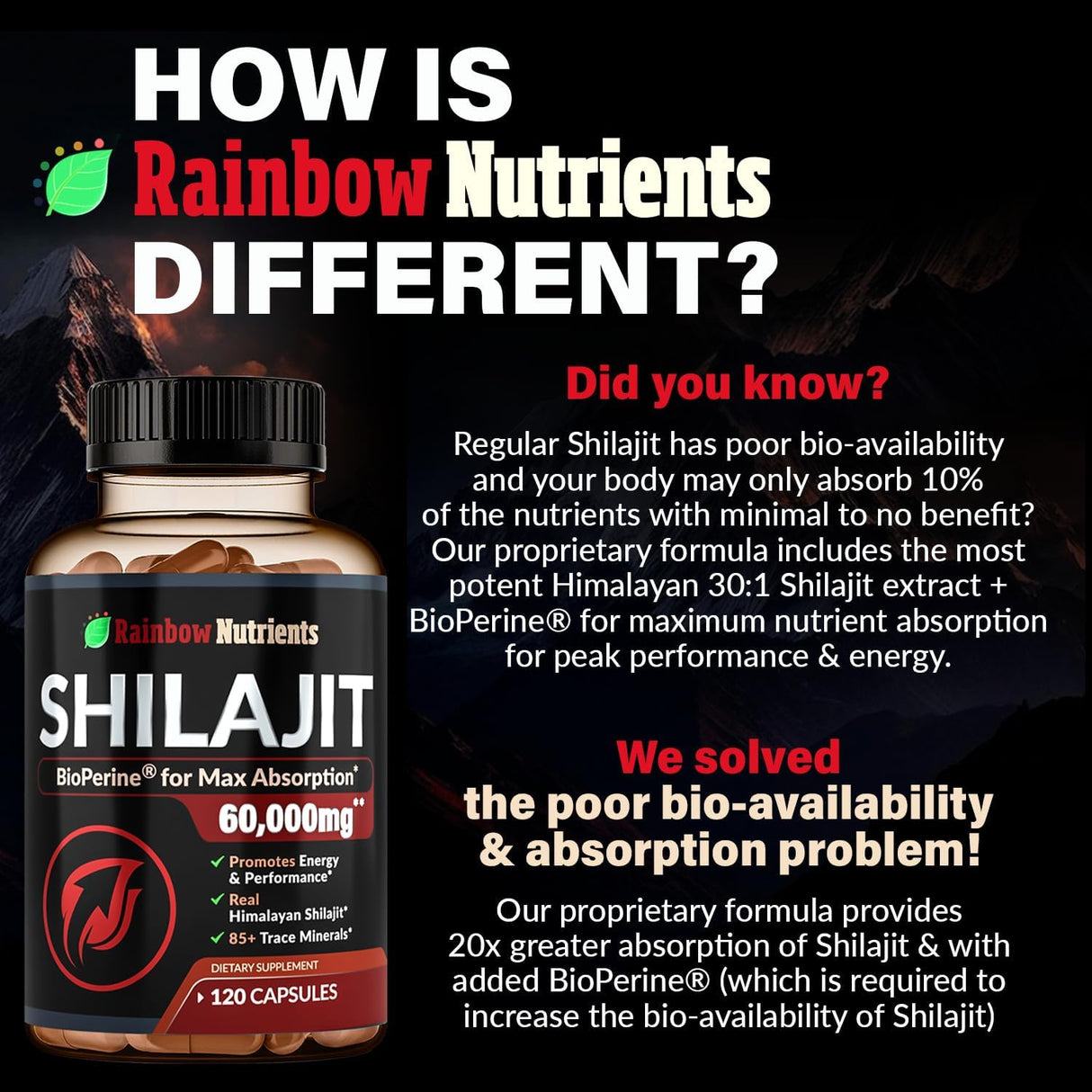 Suplemento puro de cápsulas de Shilajit del Himalaya