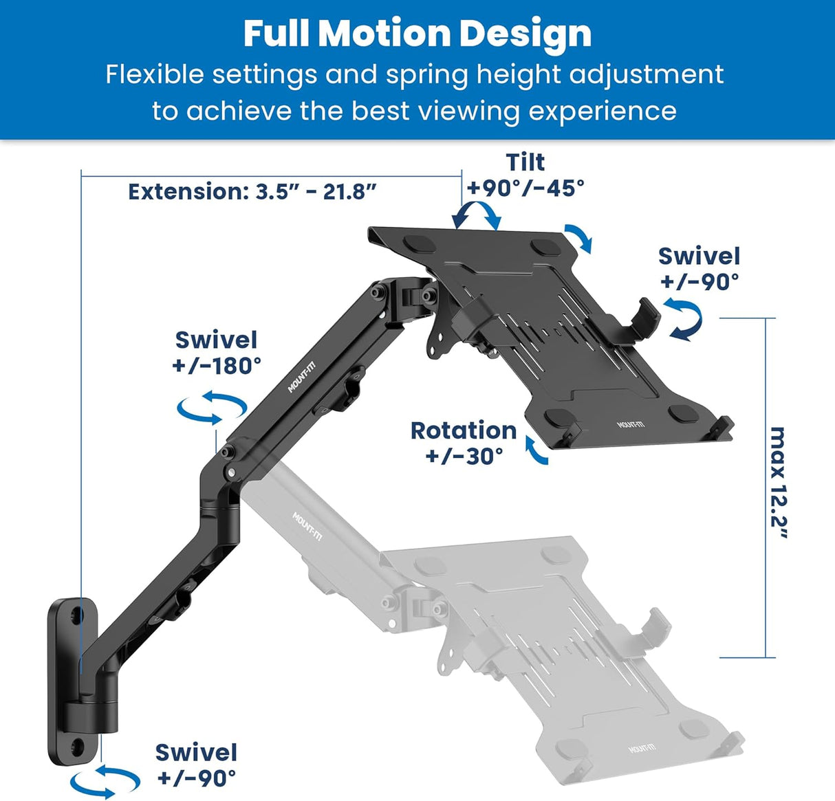 Brazo ergonómico para portátil para montaje en pared o poste