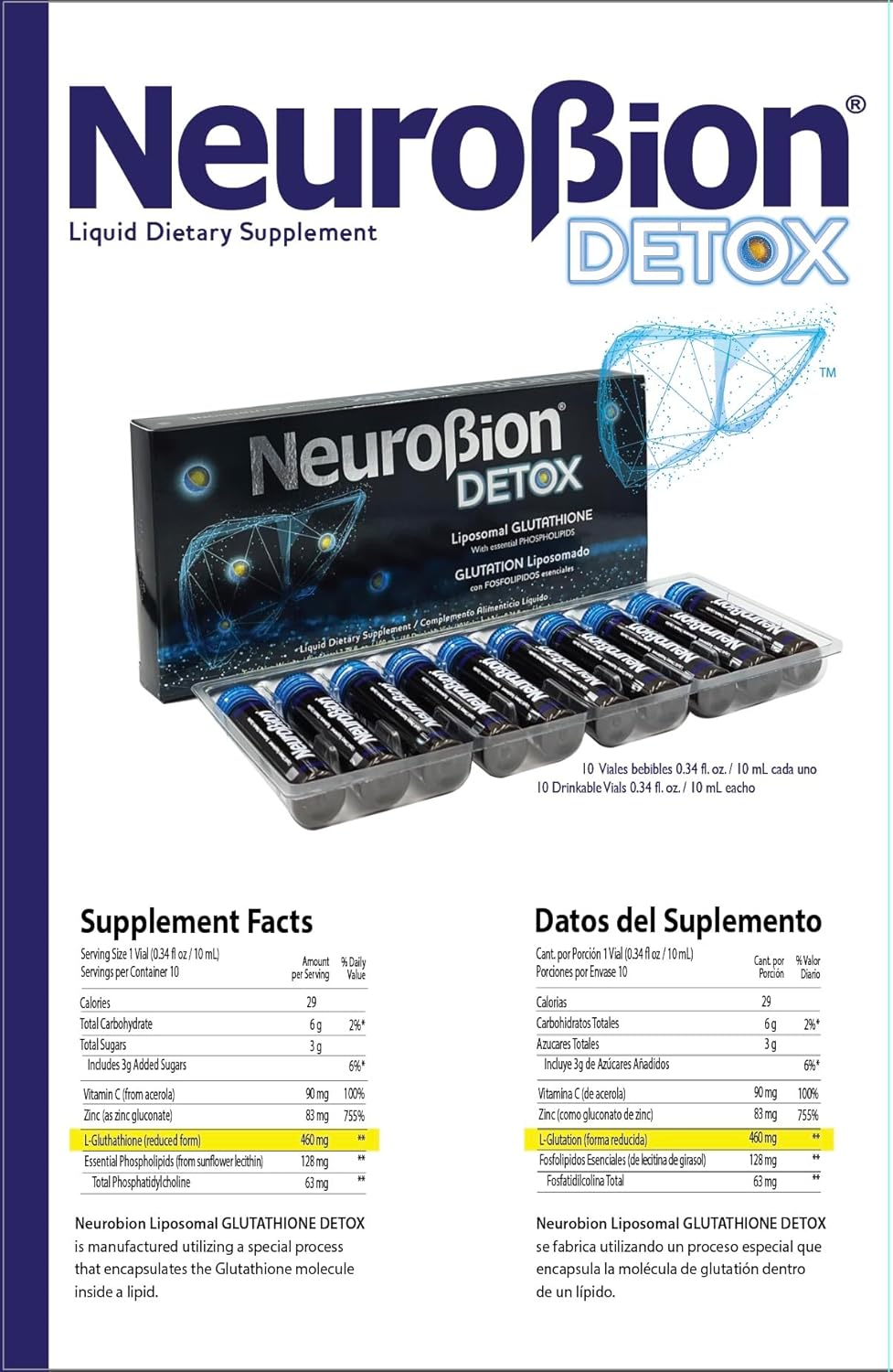 Neurobion Detox Glutatión liposomal Líquido Fosfolípidos 10u
