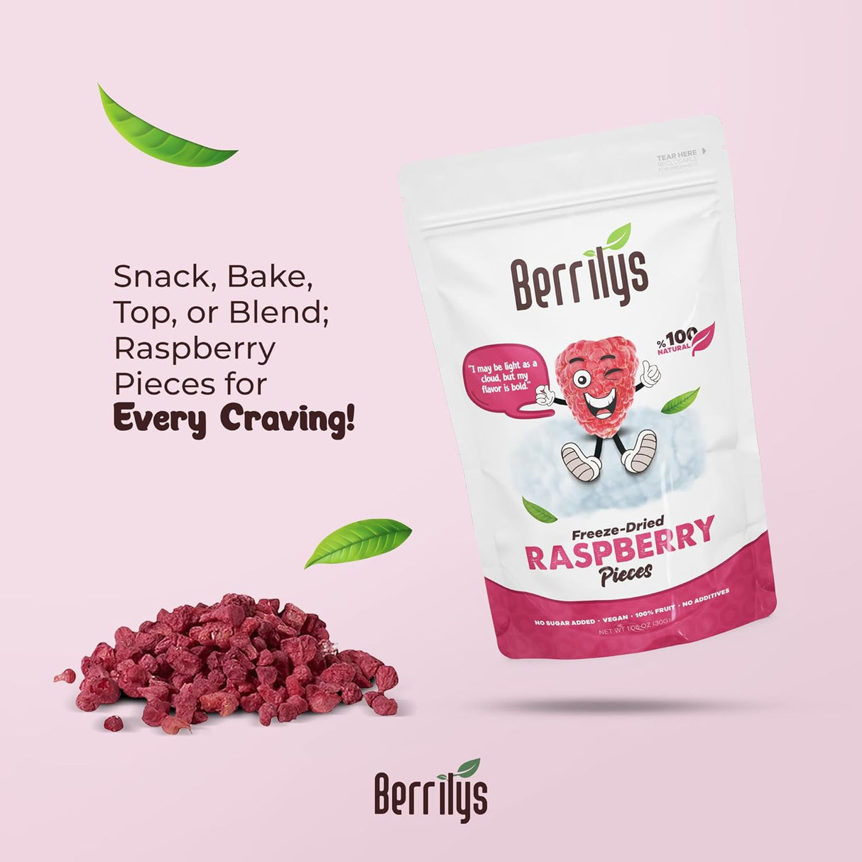 Berrilys Frambuesas Liofilizadas, 1.05 oz, Sabor Irresistible