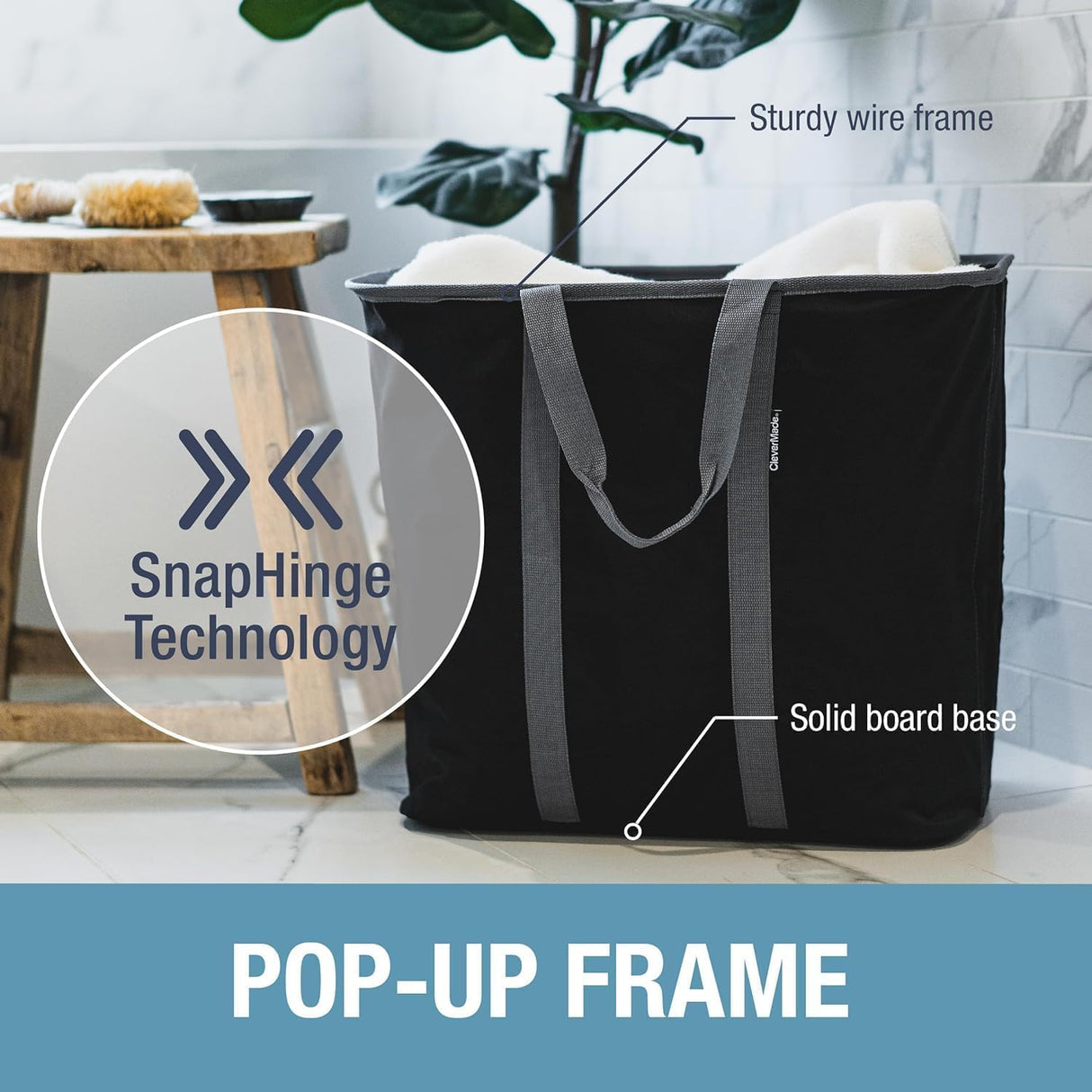 Cesta de lavandería plegable CleverMade 64L con asas largas