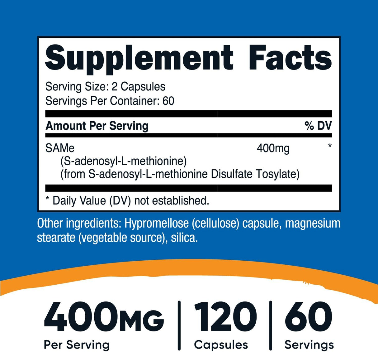 Suplemento Nutricost SAM-e (S-Adenosil-L-Metionina) 400 mg