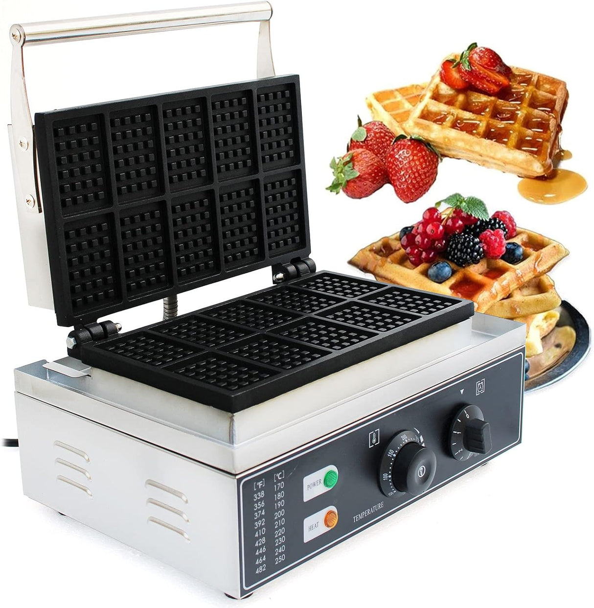 Máquina de waffles 10 rebanadas, marca comercial, 110V, antiadherente