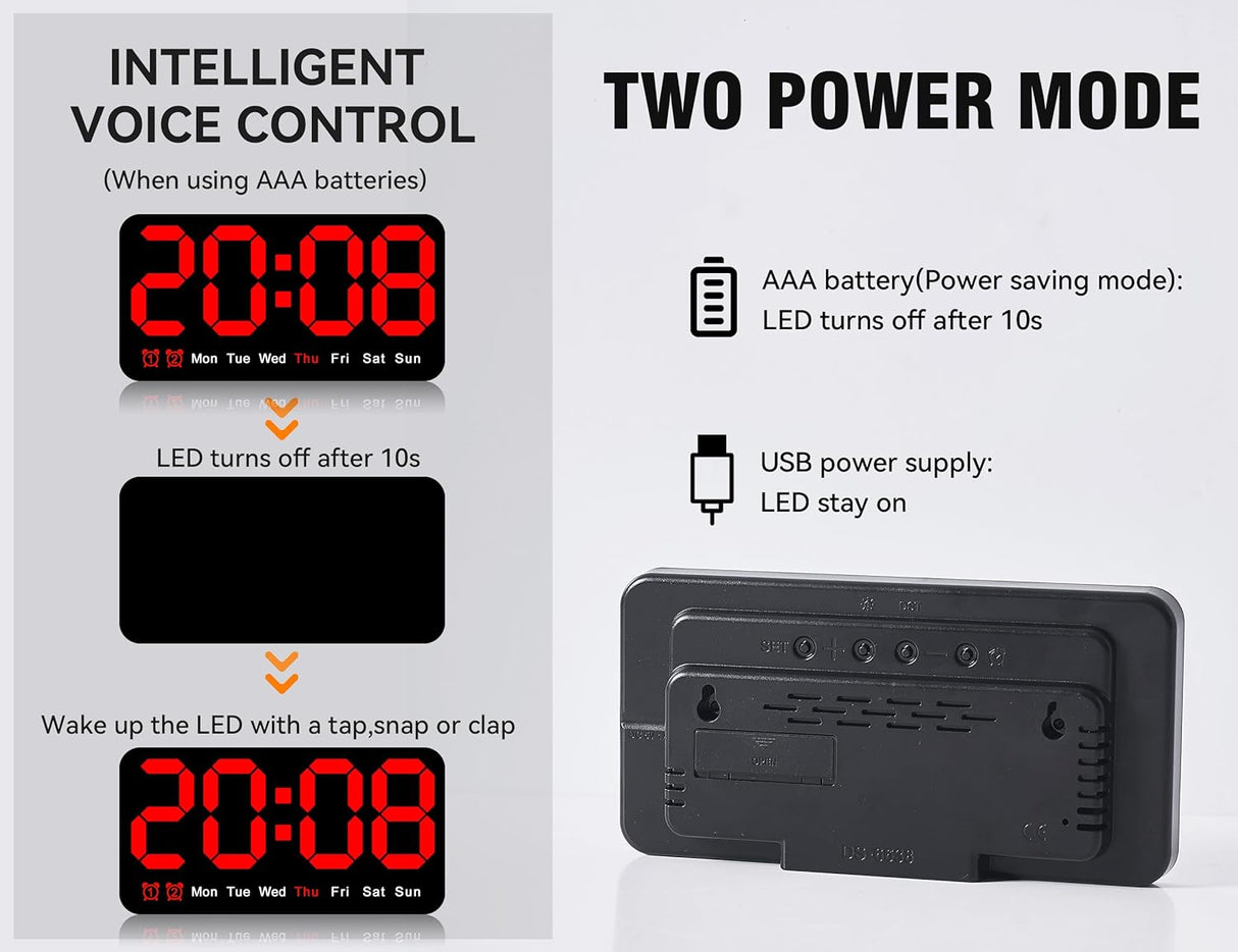 Reloj Digital Grande con Alarma, Doble Alarma y Brillo Ajustable