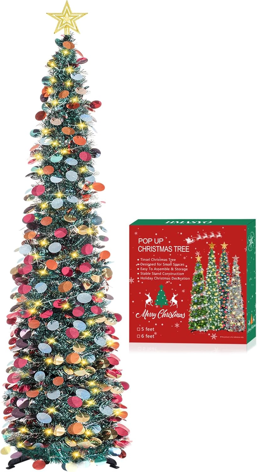 Árbol de Navidad Pop-Up 5 FT con luces temporizadas, modelo HMASYO