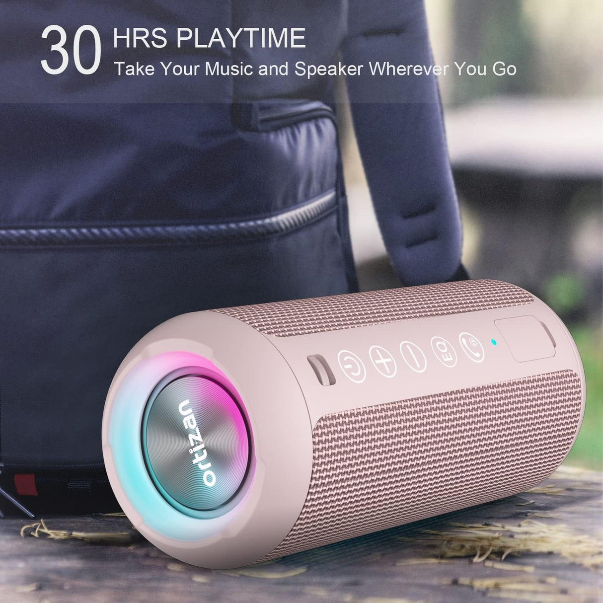 Parlante Bluetooth 5.3 inalámbrico IPX7, sonido estéreo 24 W, RGB